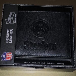 NFL Steelers Black Genuine Leather Wallet